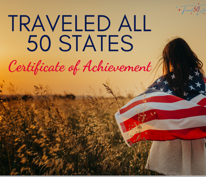 Traveled All 50 States Certificate of Achievement