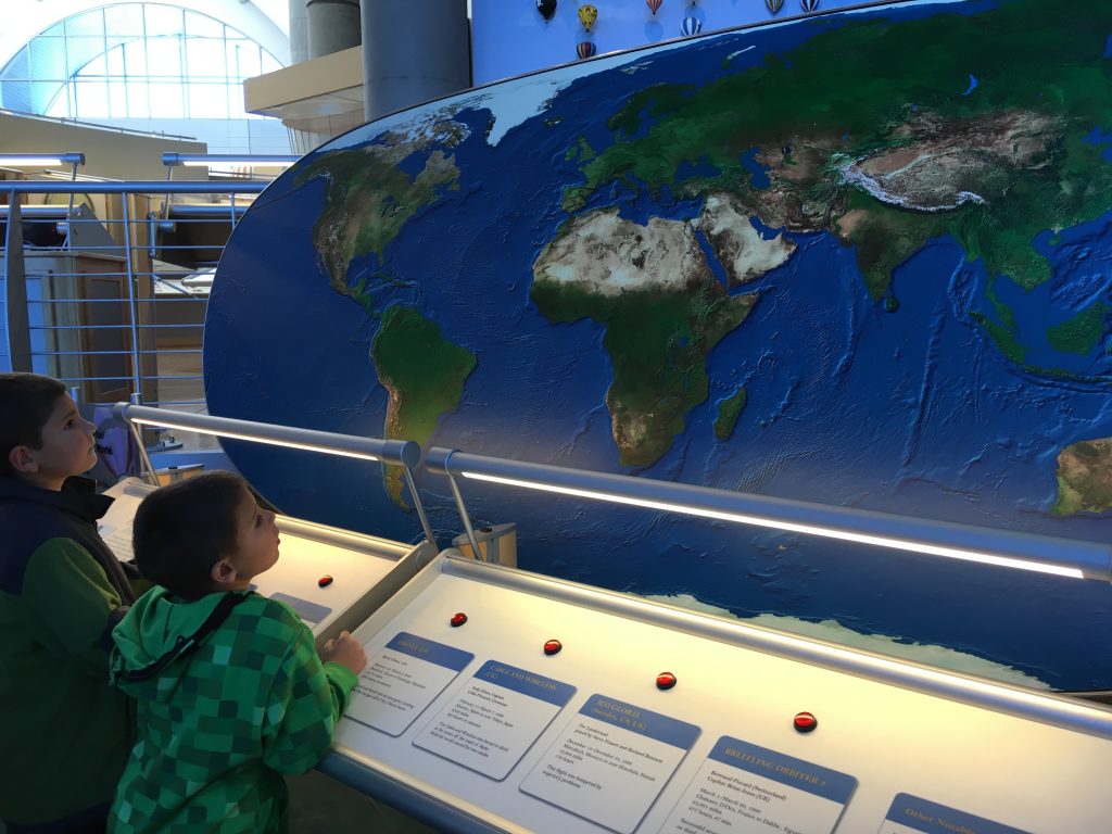 Exhibit showing the flight path of around the world balloon flights