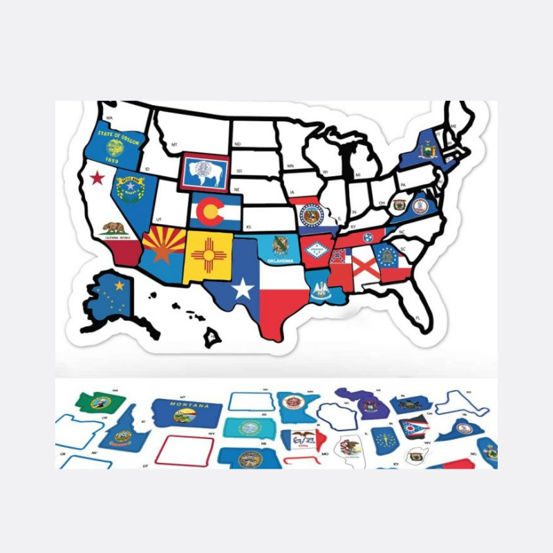 Door SEE MANY PLACES .com RV State Stickers United States Travel Camper Map RV Decals for Window or Wall ~ Includes 50 State Decal Stickers with Scenic Illustrations 