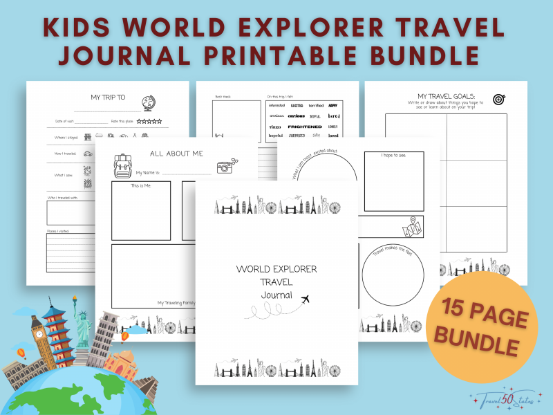 World Explorer Travel Journal PRINTABLE Bundle