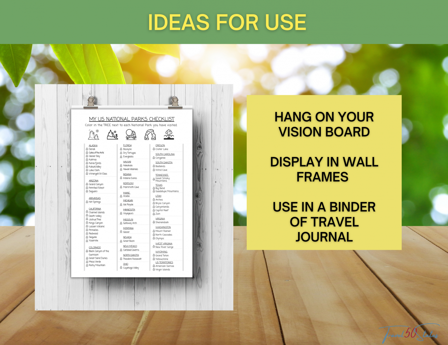 US National Parks Checklist Printable