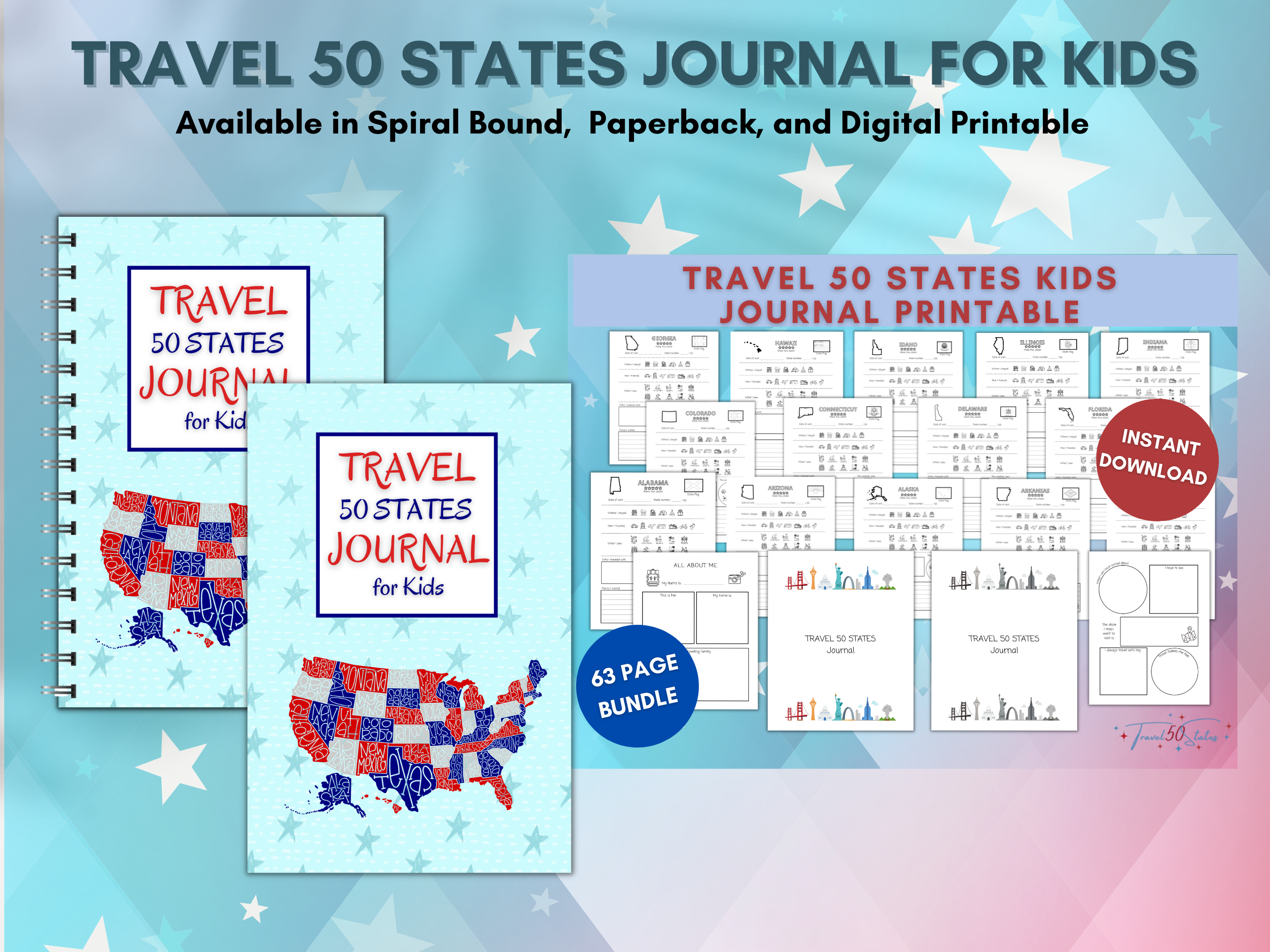 Travel 50 States Journal for Kids Revised 2023