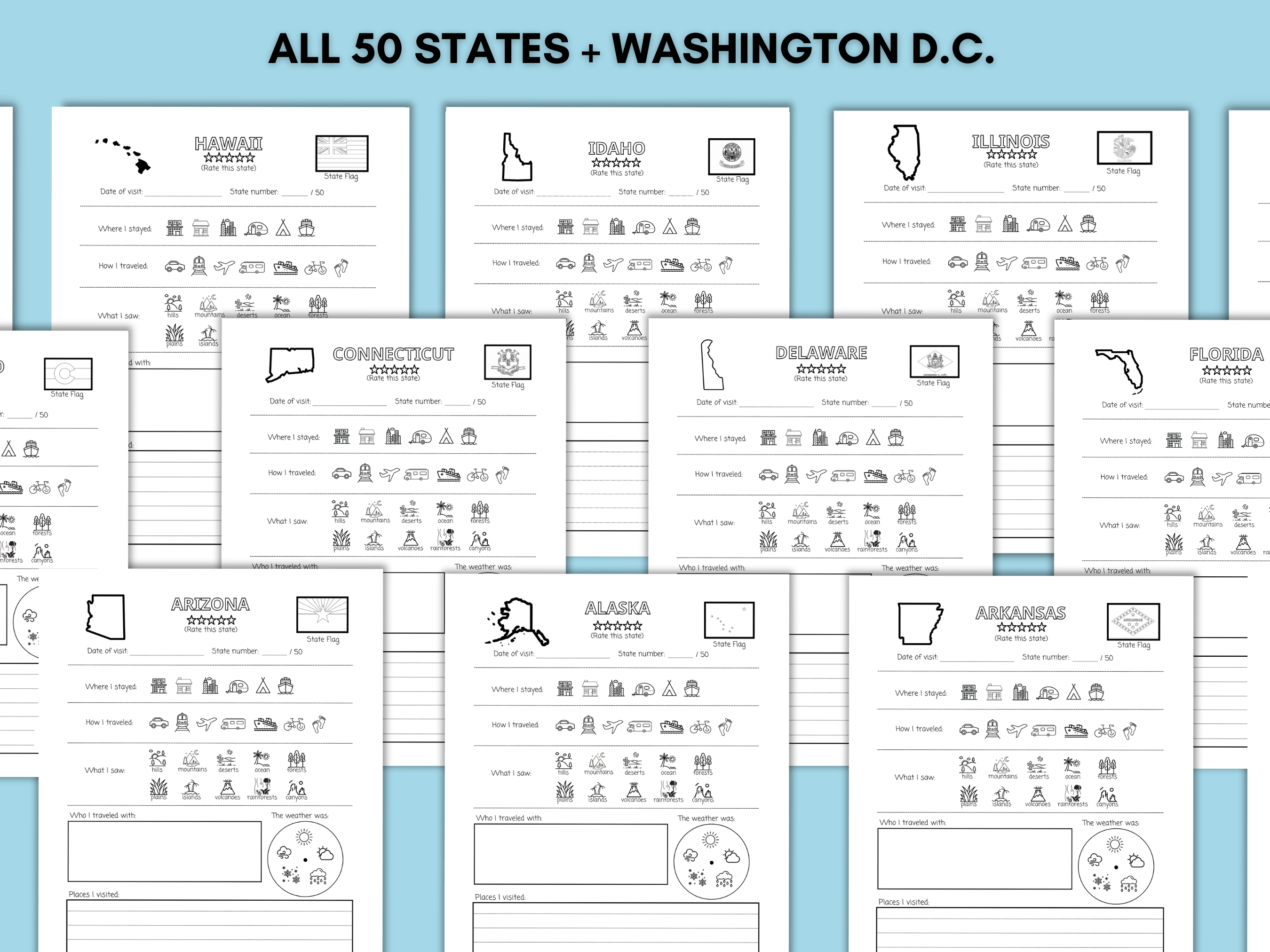 Travel 50 States Journal for Kids PRINTABLE Bundle - Image 3
