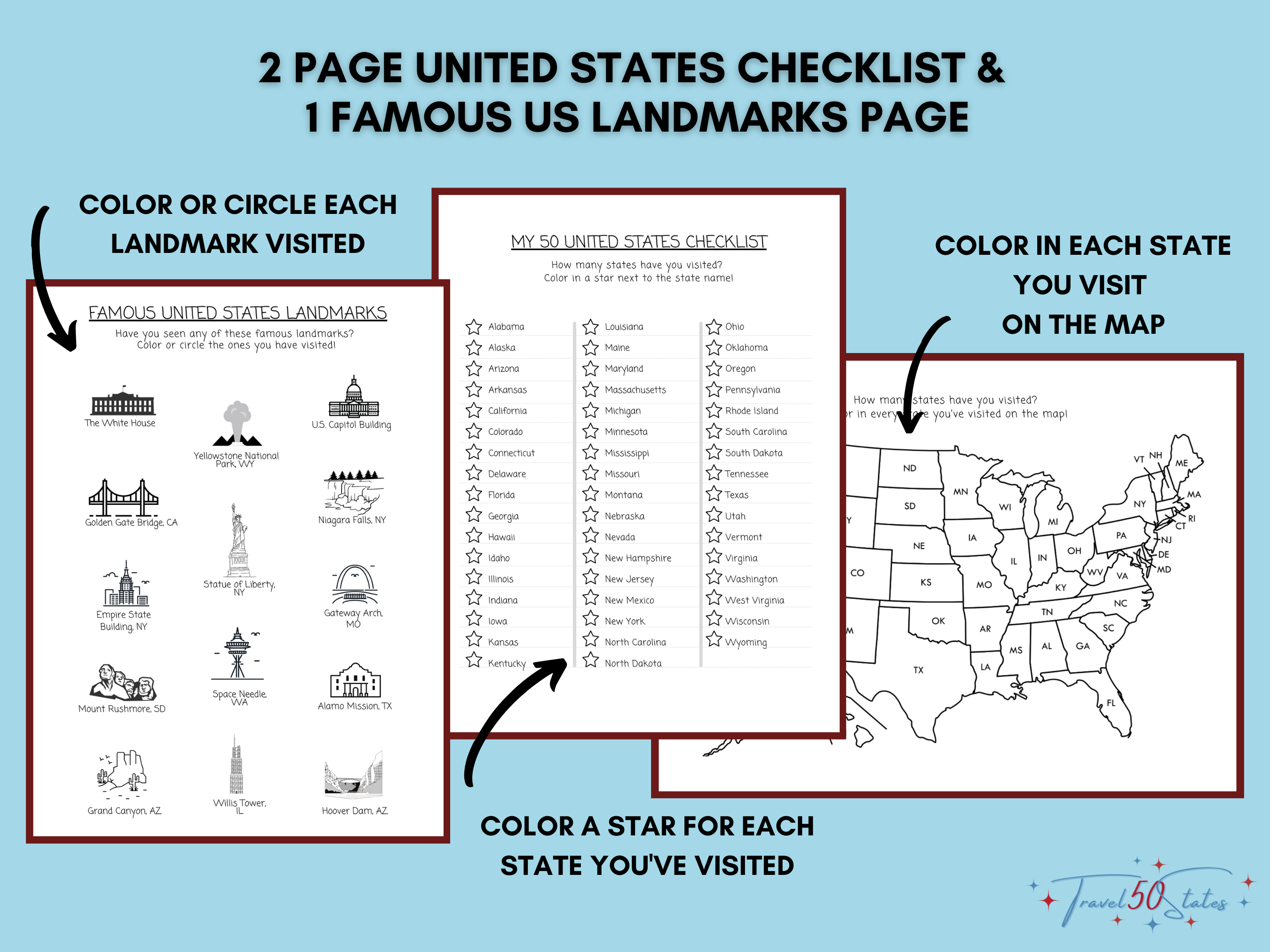 Travel 50 States Journal for Kids PRINTABLE Bundle - Image 6