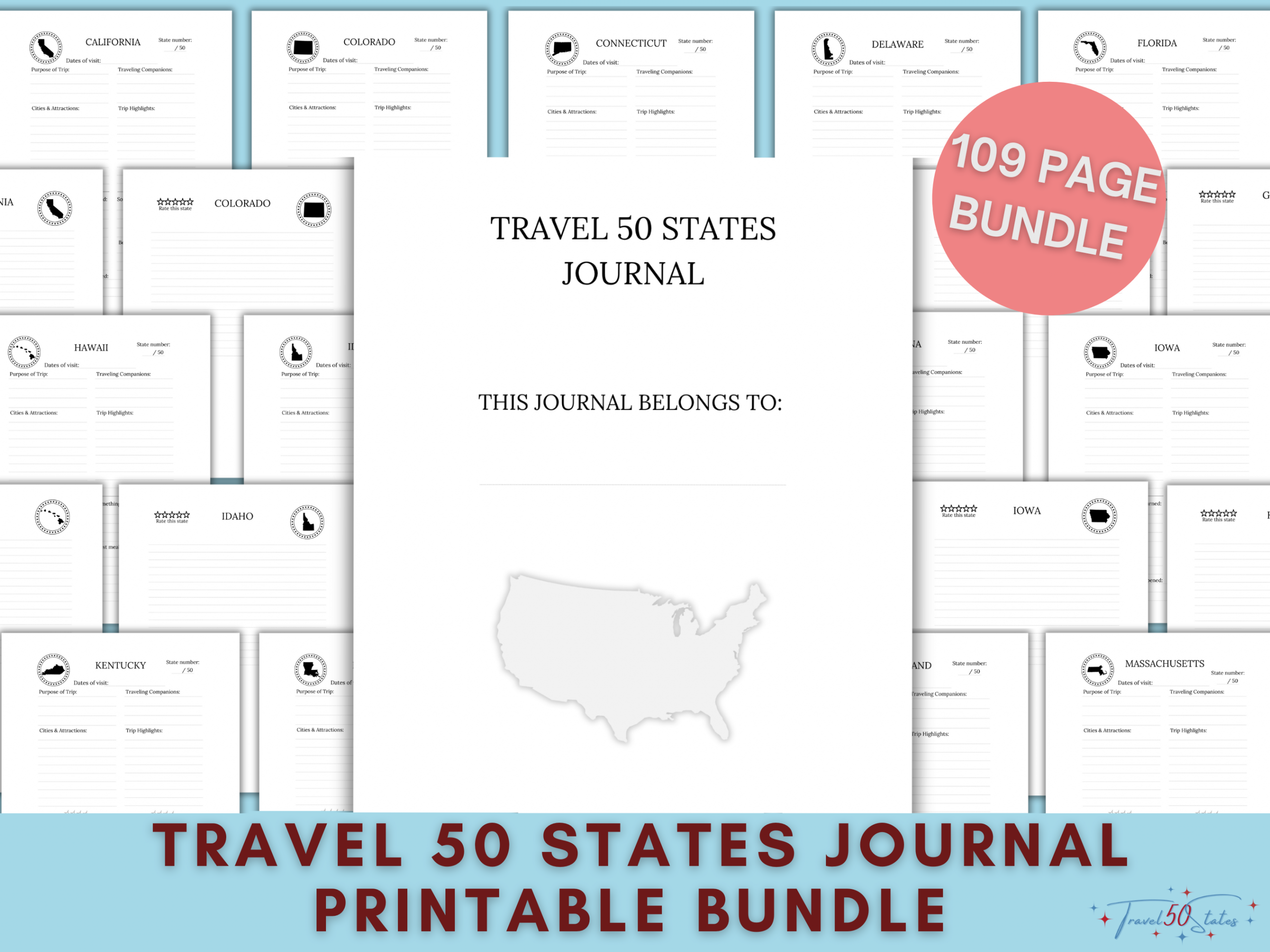 Travel 50 States Journal PRINTABLE Bundle