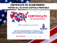 Visited all 50 State Capitols Certificate of Achievement PRINTABLE