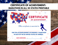 Marathon Run in all 50 States Certificate of Achievement PRINTABLE