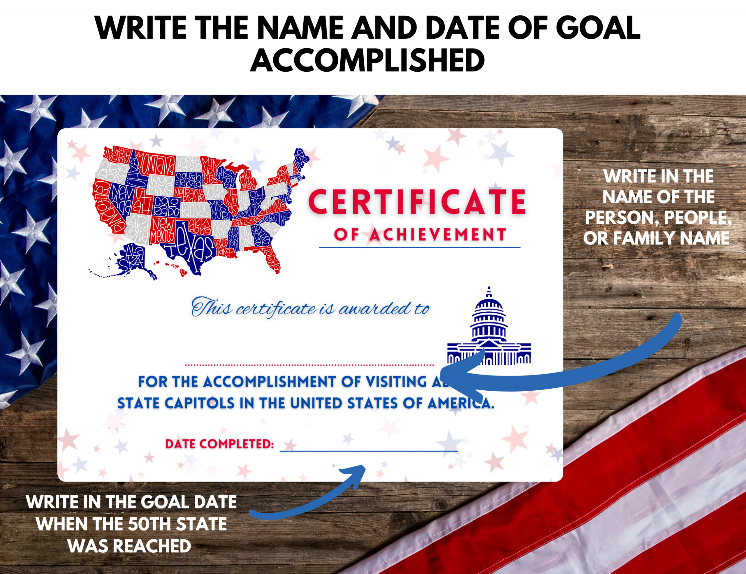 Visited all 50 State Capitols Certificate of Achievement PRINTABLE - Image 3