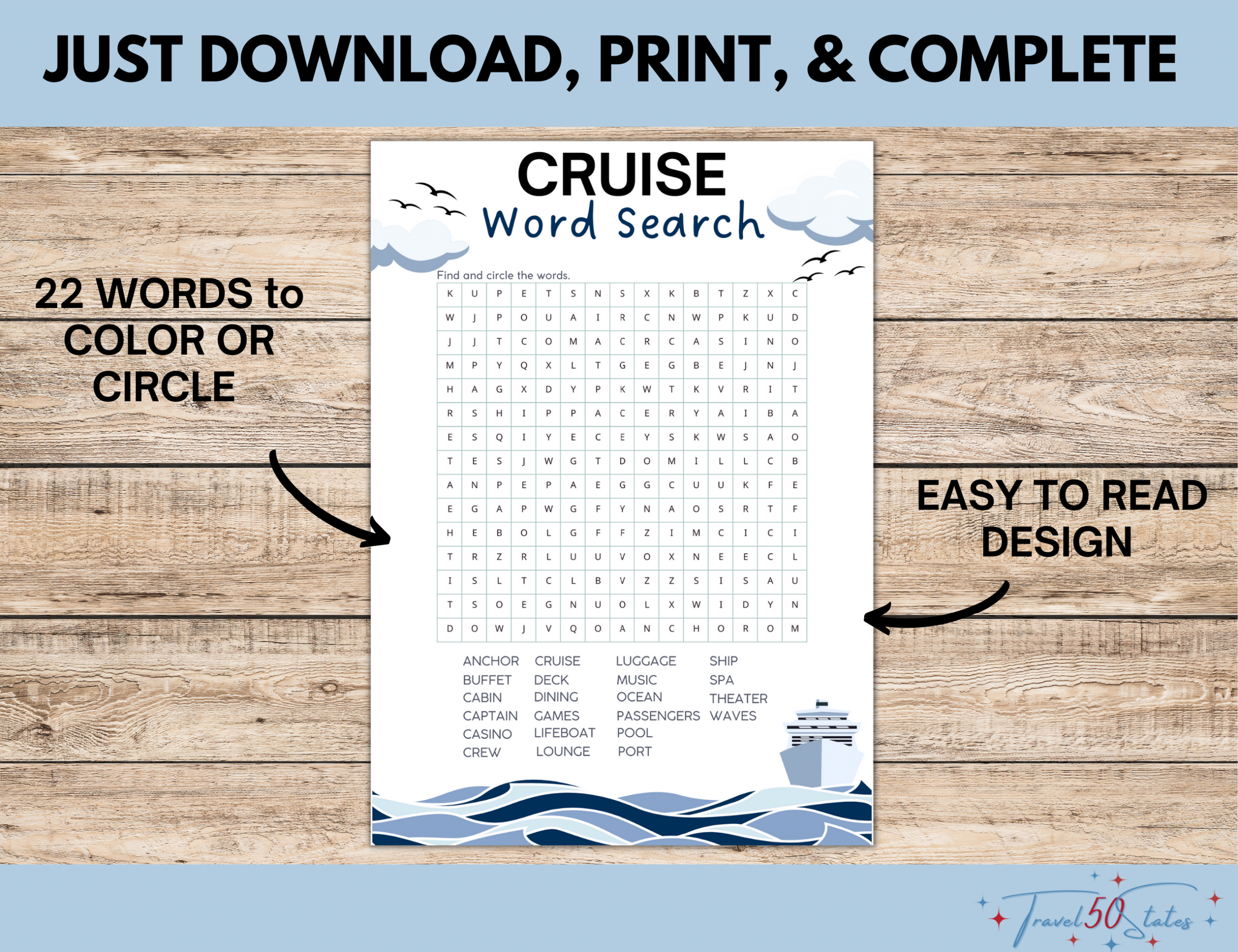 Cruise Ship Word Search Printable - Image 3