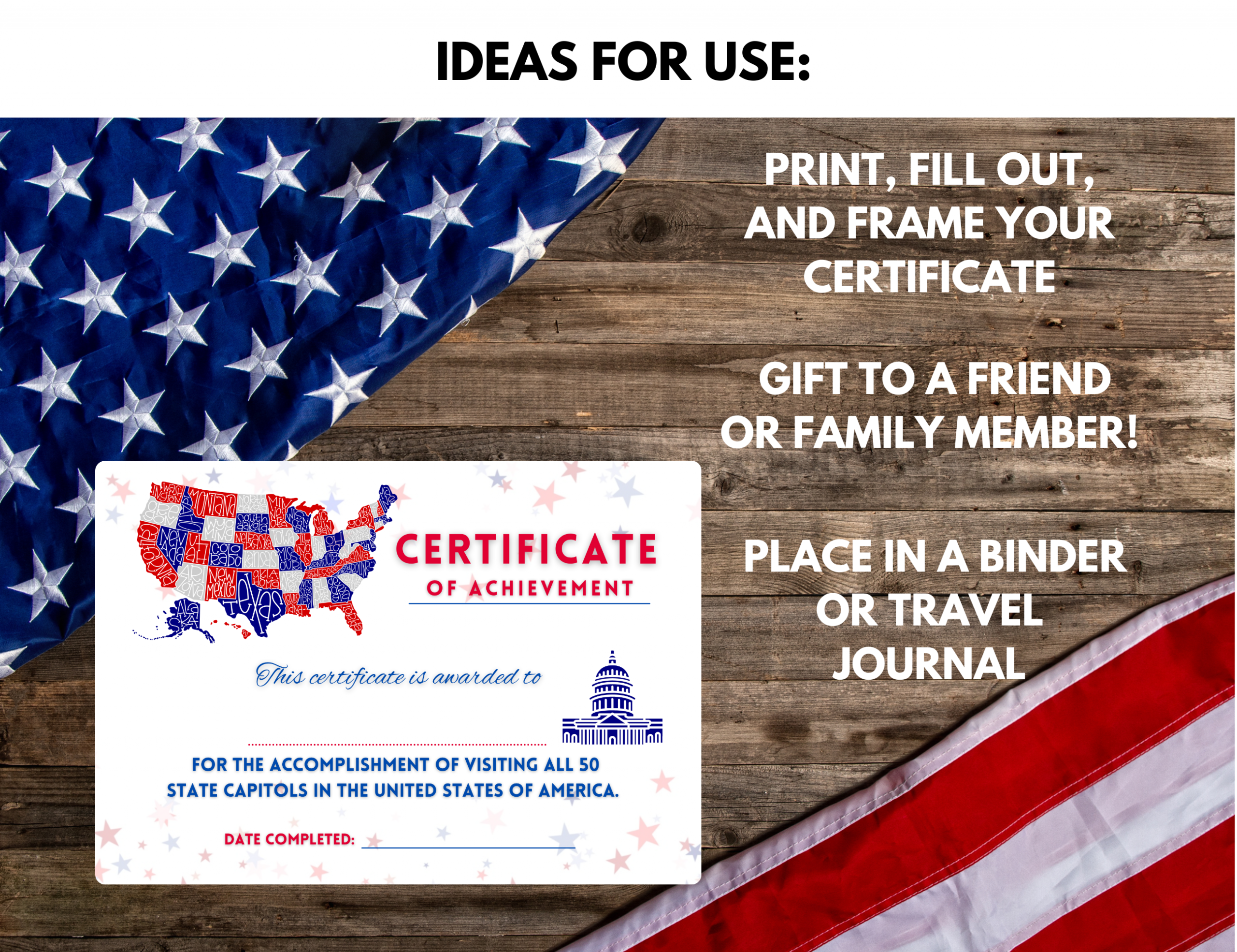 Visited all 50 State Capitols Certificate of Achievement PRINTABLE - Image 5