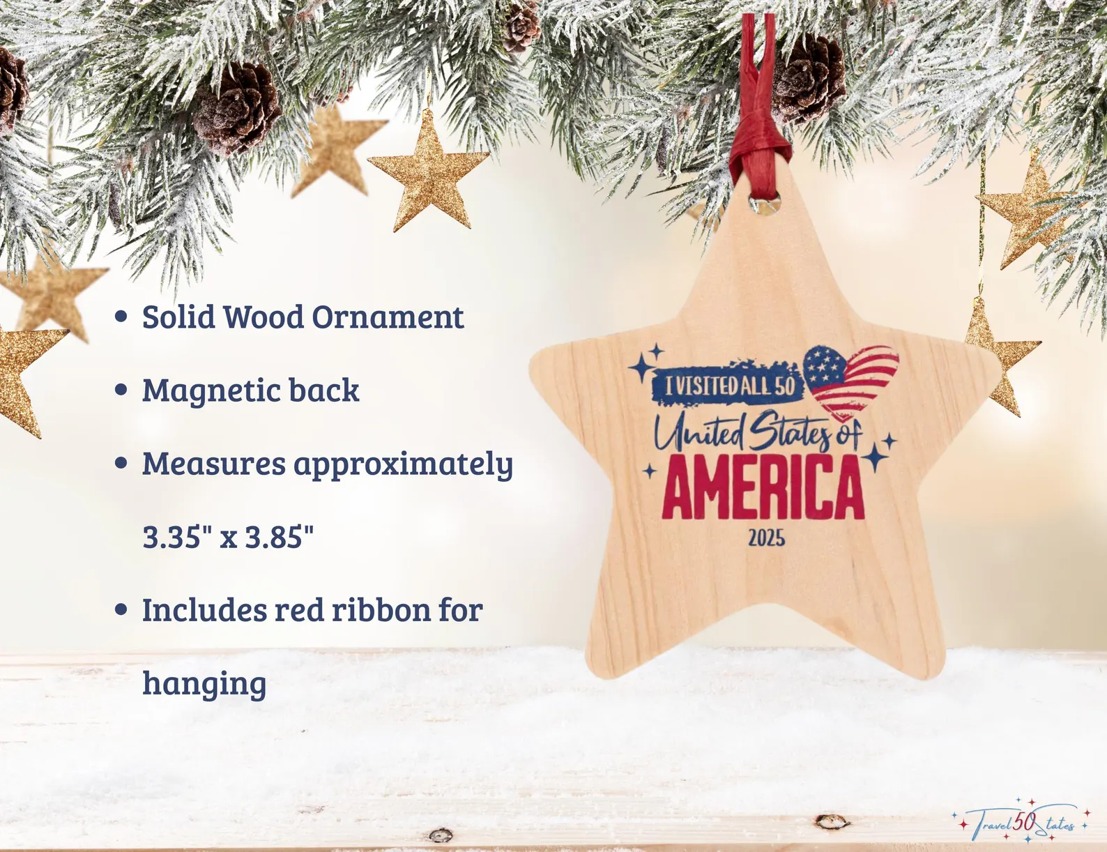 2025 I Traveled to all 50 states wooden ornament