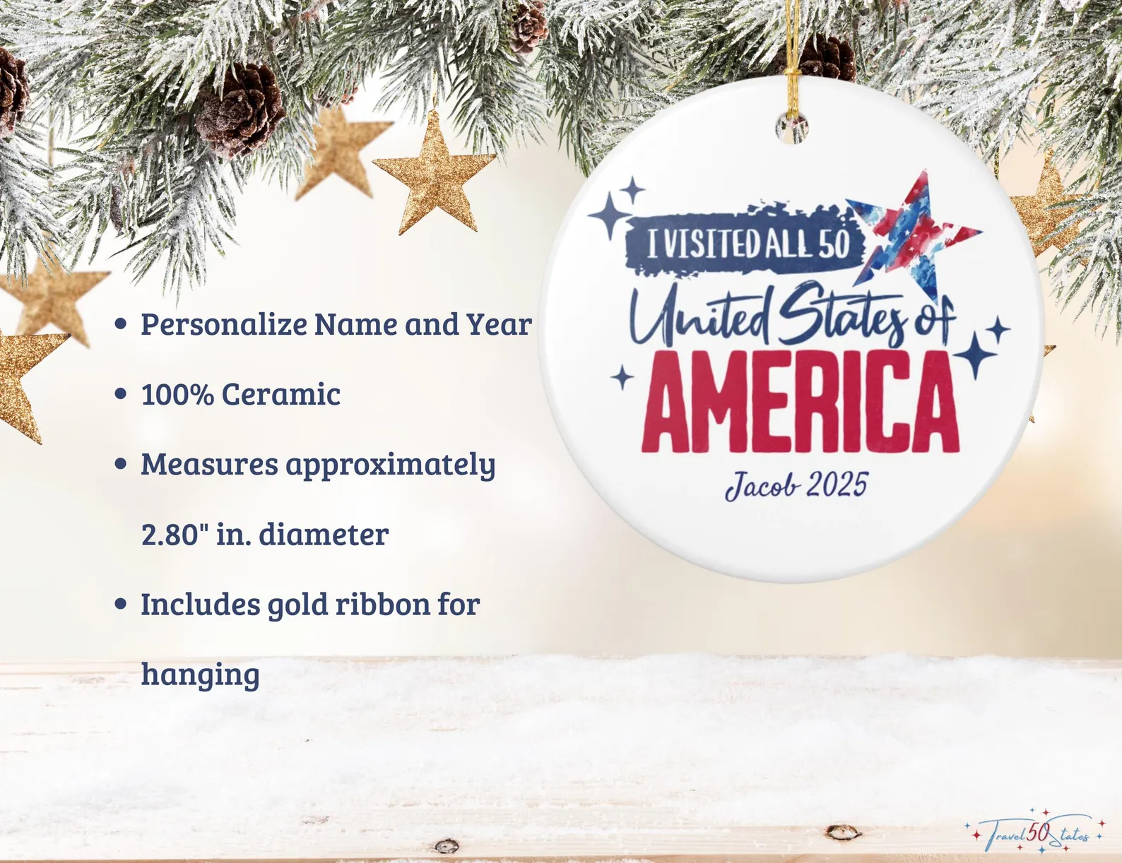 Personalized 50 States Travel Ornament - Image 2
