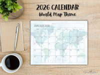 2026 Calendar Printable - World Map Design