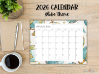 2026 Calendar Printable - Globe Design