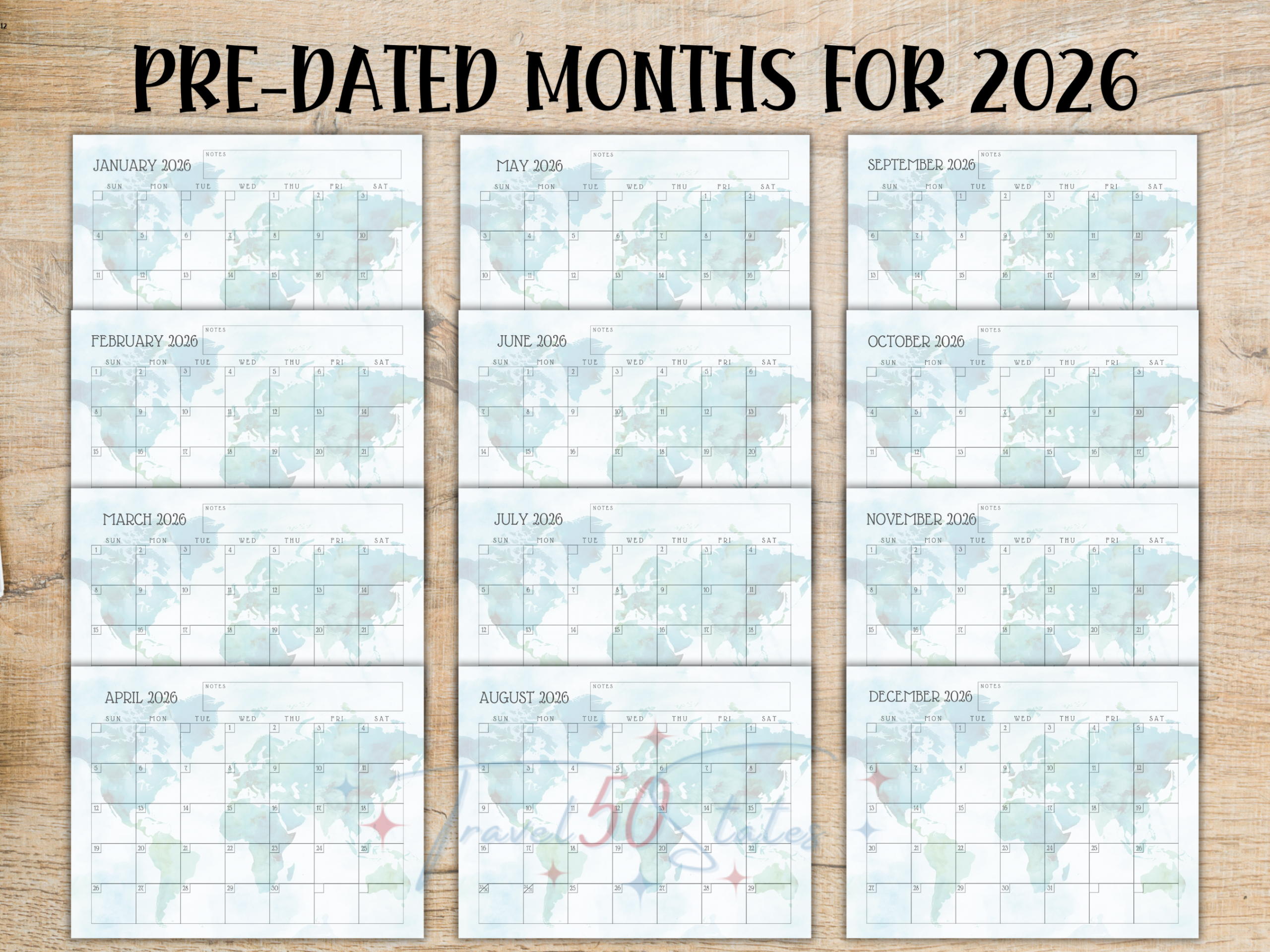 2026 Calendar Printable - World Map Design - Image 3