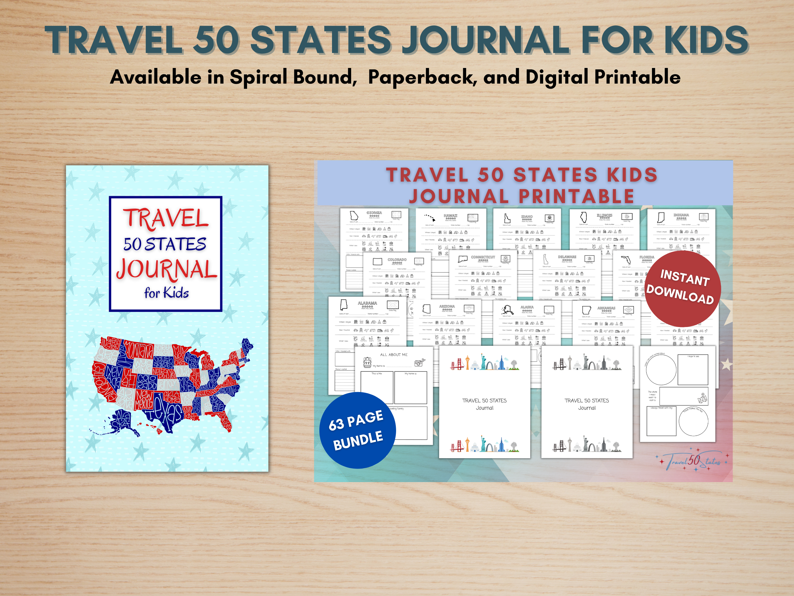 Travel 50 States Journal for Kids Revised
