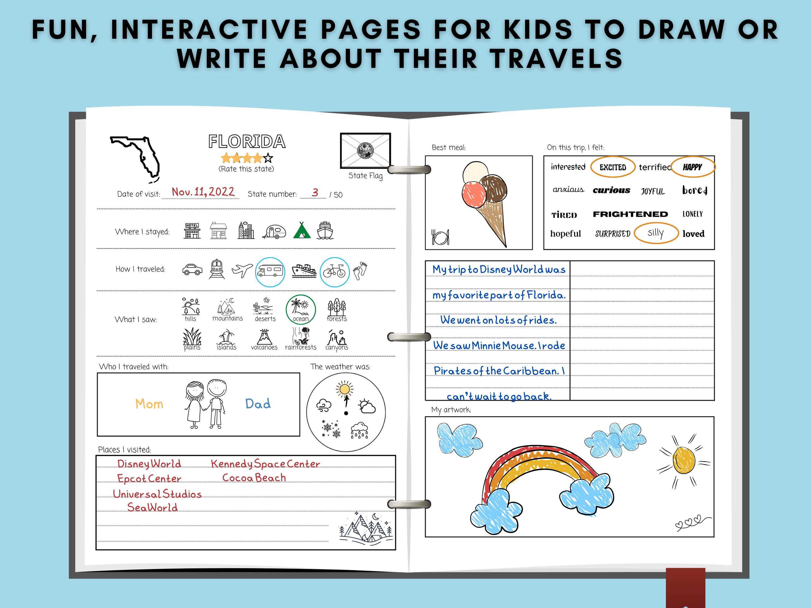 Travel 50 States Journal for Kids PRINTABLE Bundle - Image 2
