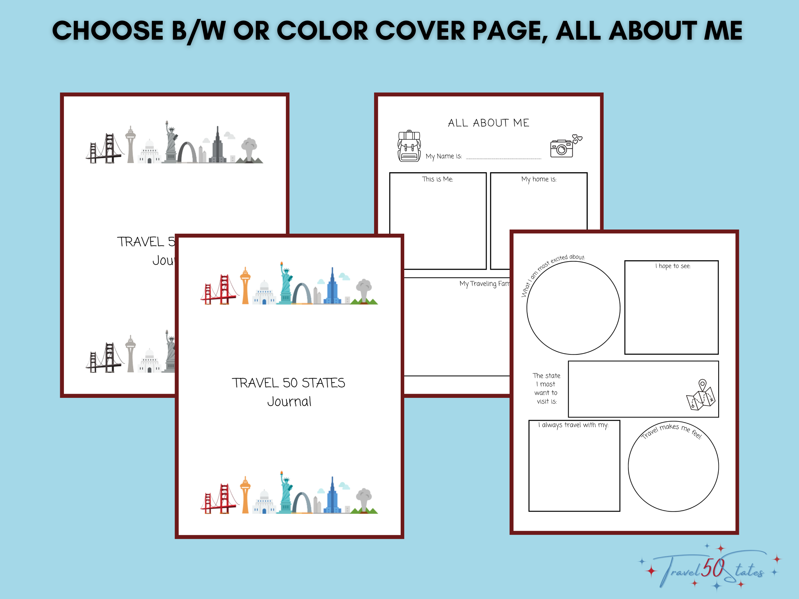 Travel 50 States Journal for Kids PRINTABLE Bundle - Image 4